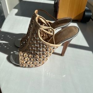 Coach tan and silver slide sandals